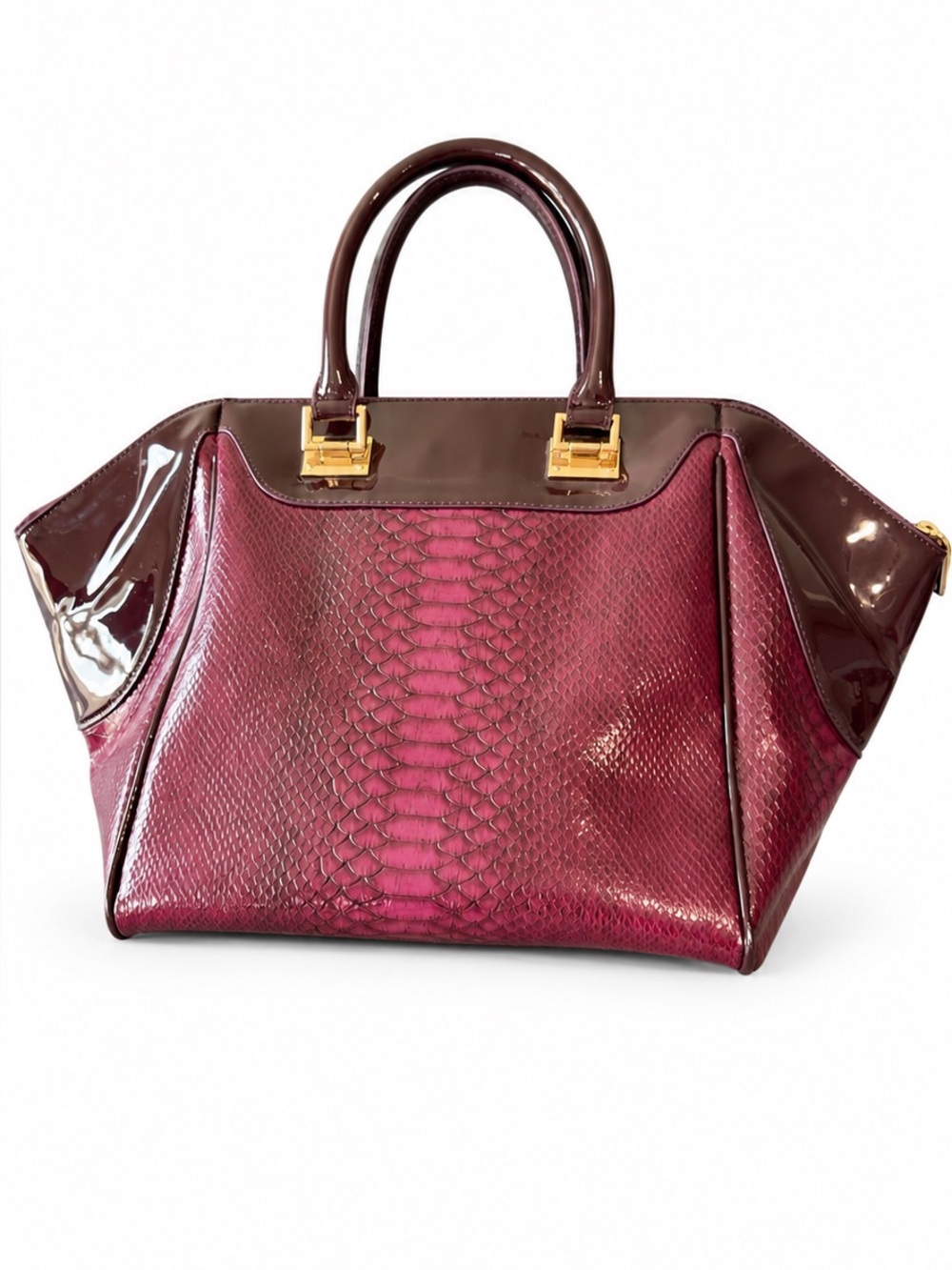 bebe Structured Satchel in Fuchsia & Burgundy